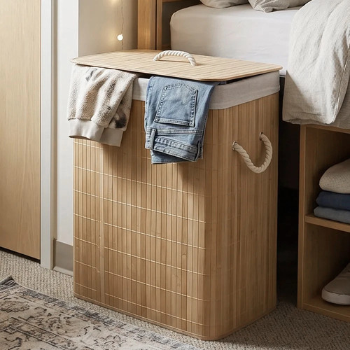 Bamboo laundry basket folding - bamboo,