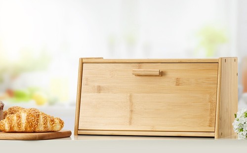 Bamboo wooden bread bin - bamboo, food