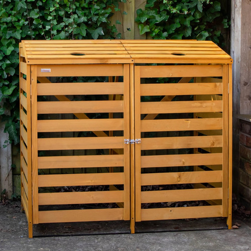 Wooden double wheelie bin - wheelie,