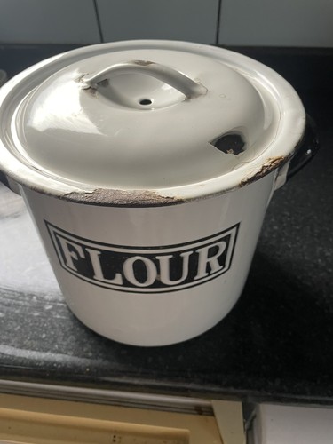 Vintage white enamel flour bin - white,